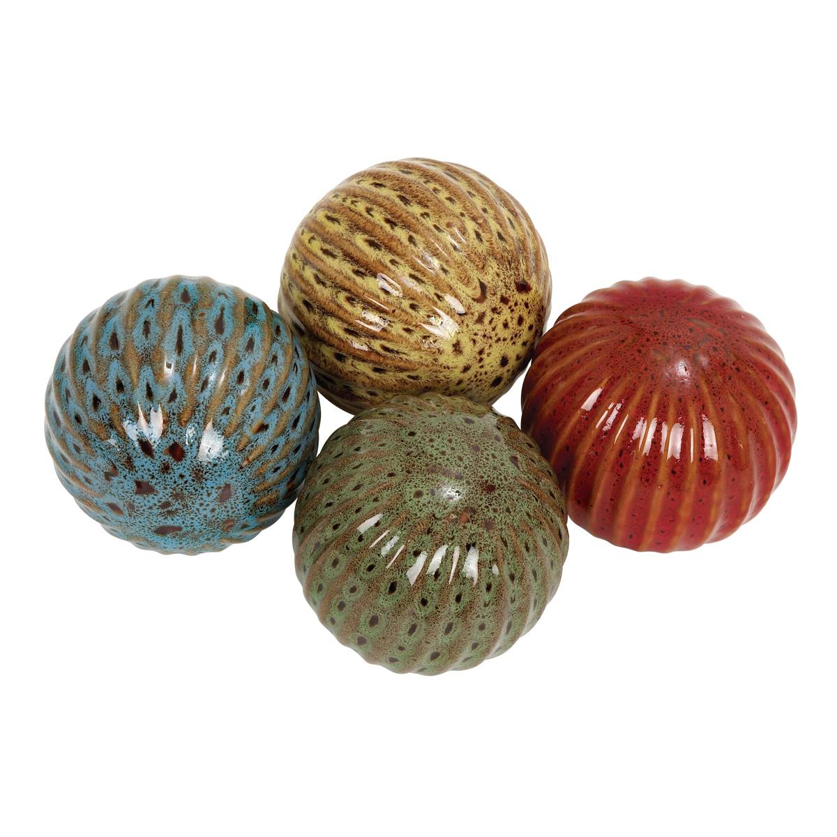 9th & Pike(R) Multi-Colored Ceramic Decorative Balls - Set of 4