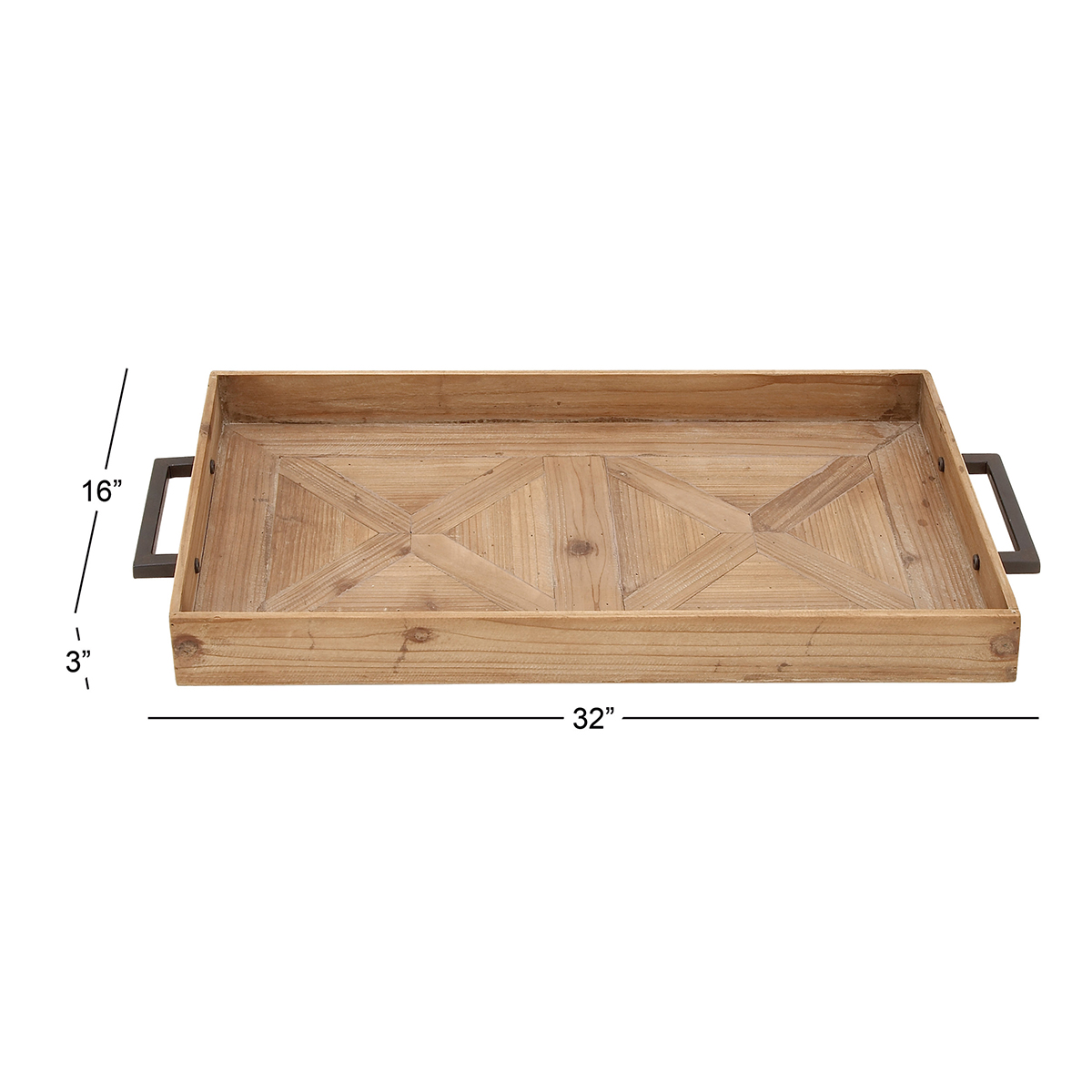 9th & Pike(R) Extra-Large Wooden Tray With Metal Handles