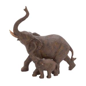 9th & Pike(R) Brown Polystone Momma And Baby Elephant Sculpture