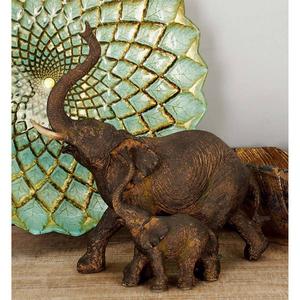 9th & Pike(R) Brown Polystone Momma And Baby Elephant Sculpture alternate view