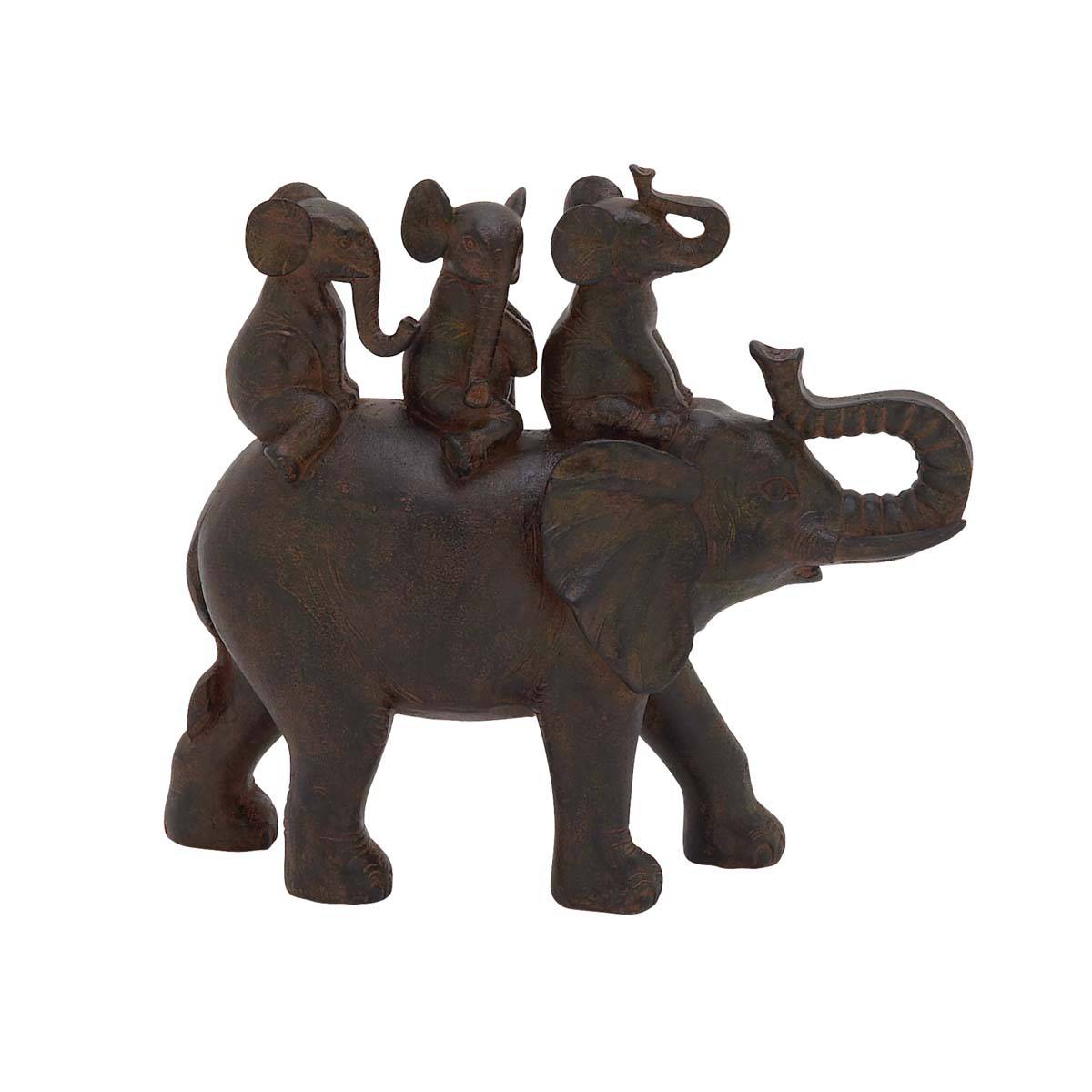 9th & Pike(R) Brown Polystone 3 Baby Elephants Sculpture