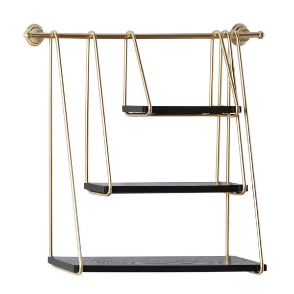 9th & Pike(R) Gold Metal and Black Wood Hanging Wall Shelf