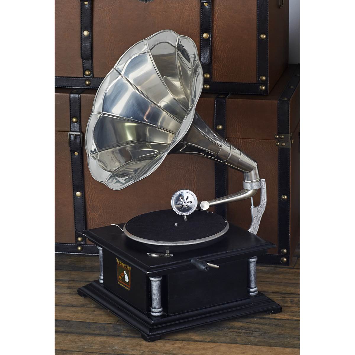 9th & Pike(R) Black Mango Wood Vintage Gramophone