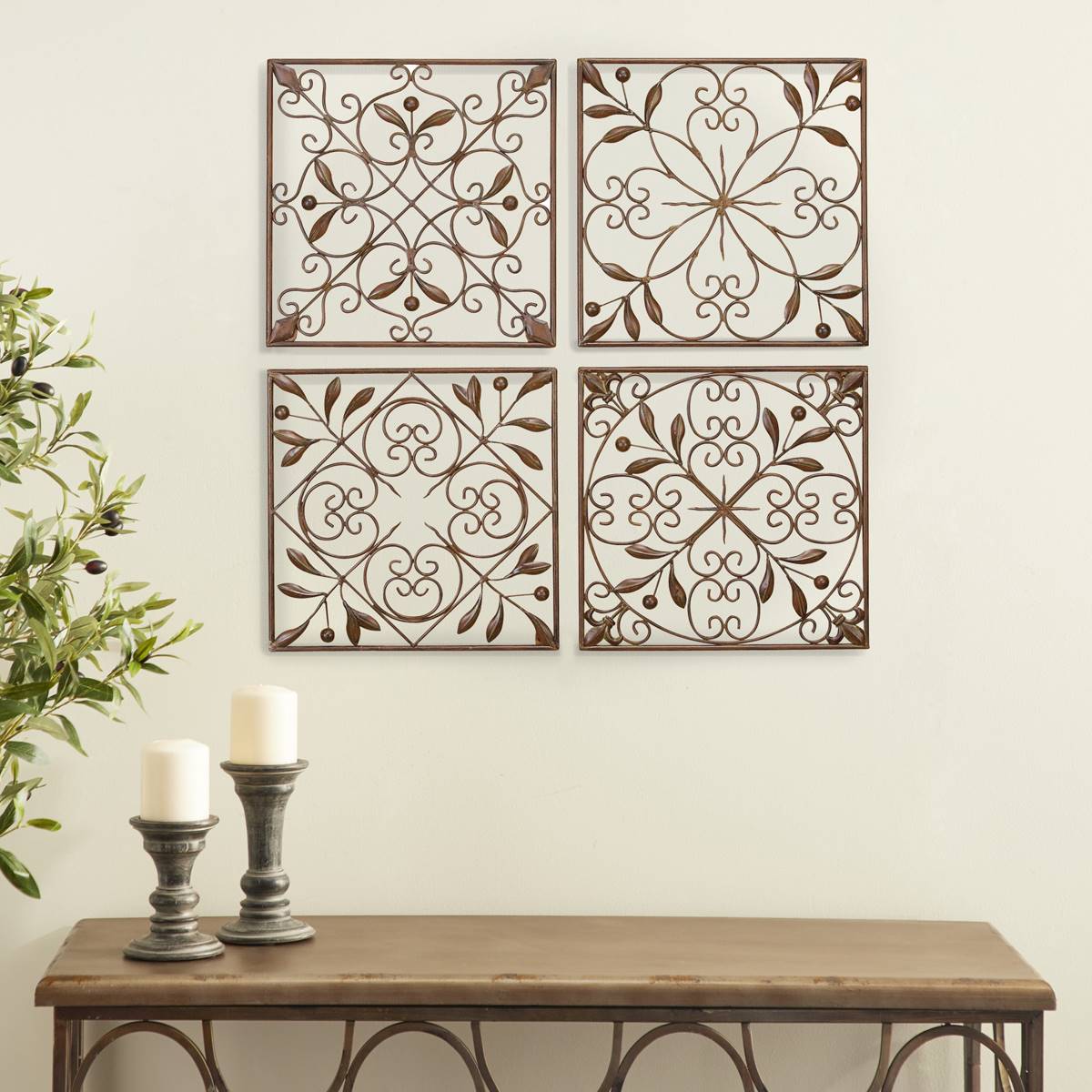 9th & Pike(R) Rustic Style Square Floral Wall Decor - Set Of 4