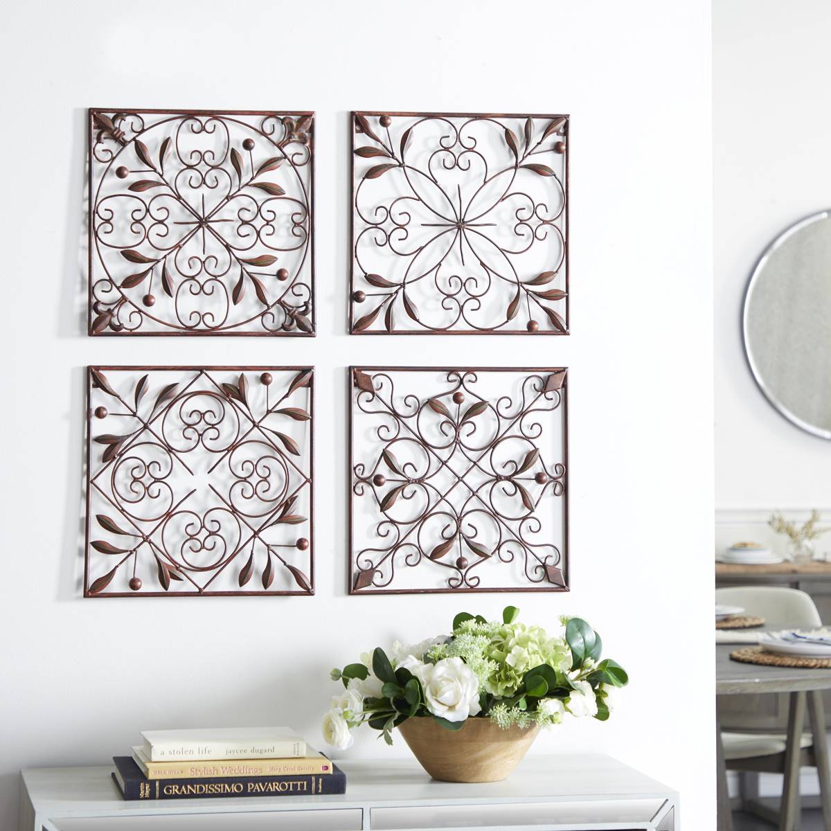 9th & Pike(R) Rustic Style Square Floral Wall Decor - Set Of 4