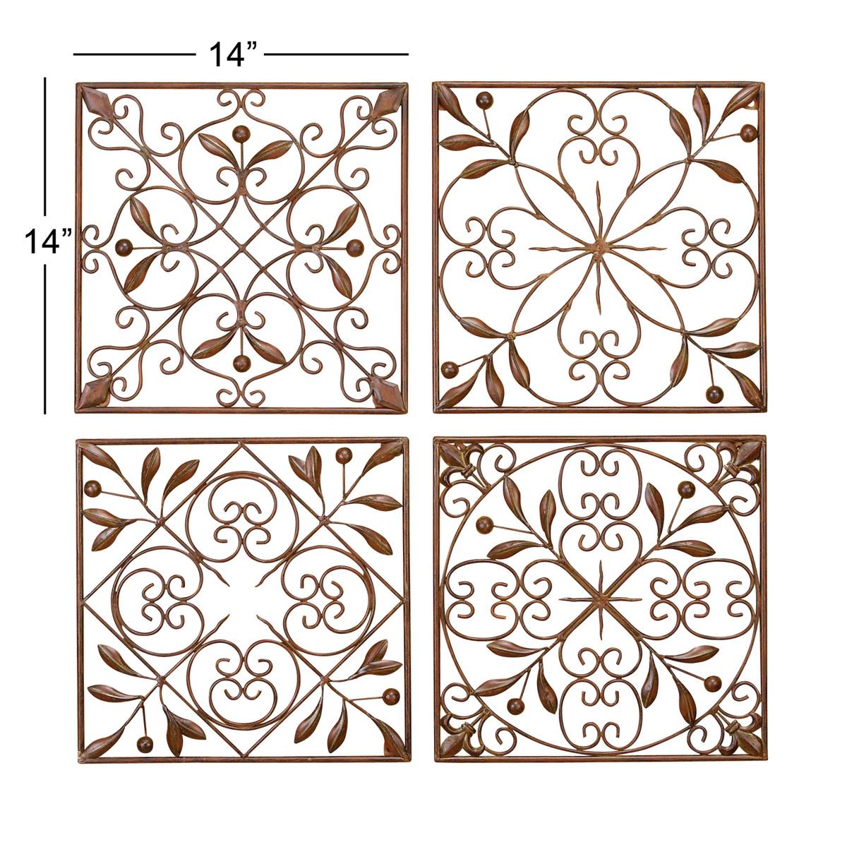 9th & Pike(R) Rustic Style Square Floral Wall Decor - Set Of 4