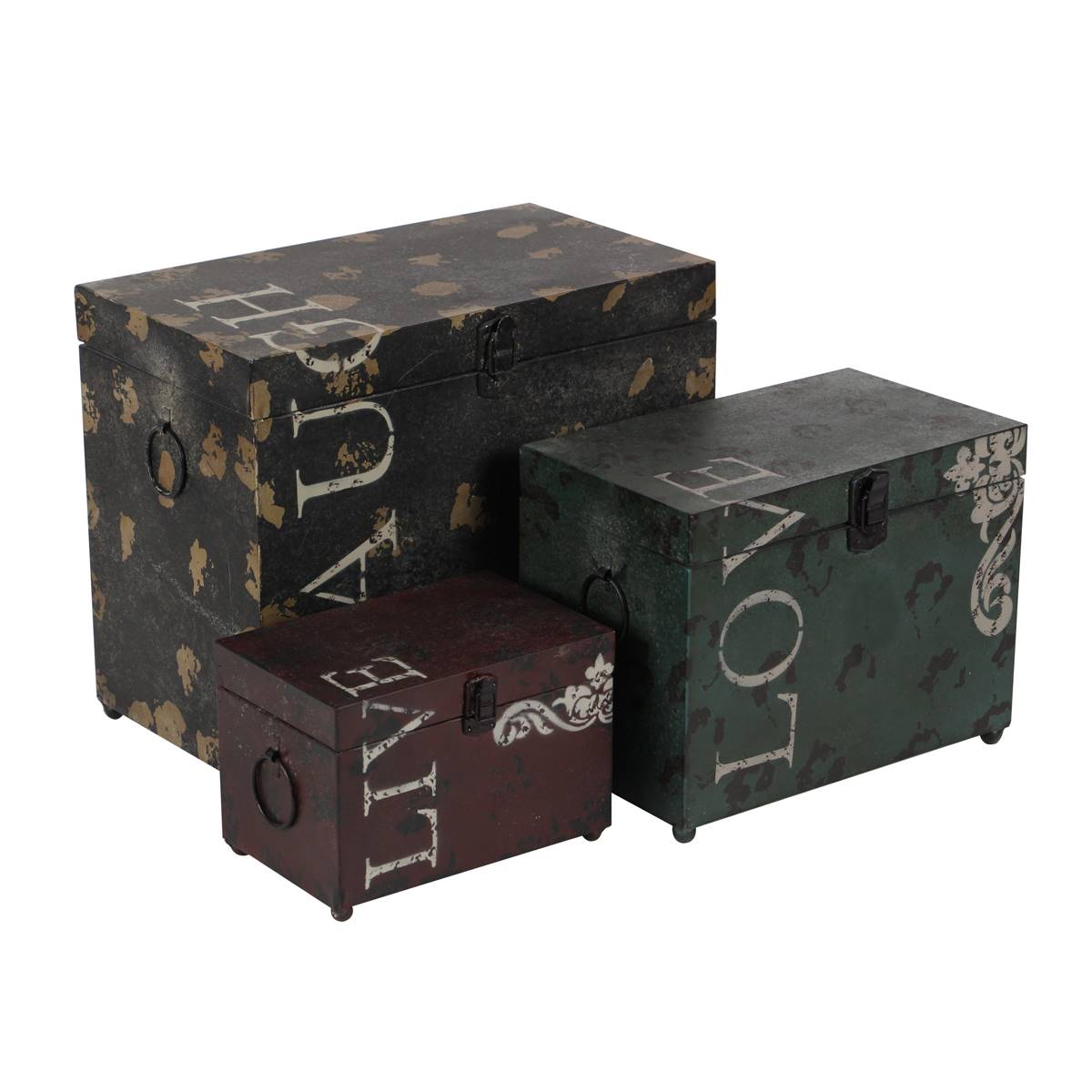 9th & Pike(R) Metal Chest Storage Trunk Boxes - Set Of 3