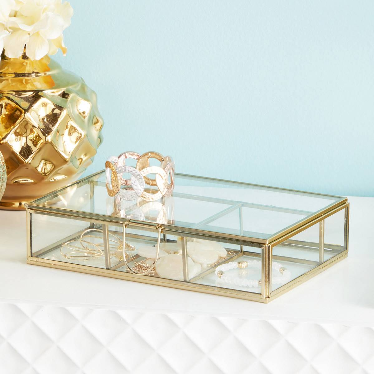 CosmoLiving By Cosmopolitan Gold Glass Jewelry Box