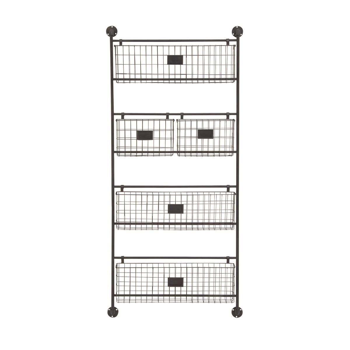 9th & Pike(R) Large Black Metal Basket Wall Rack