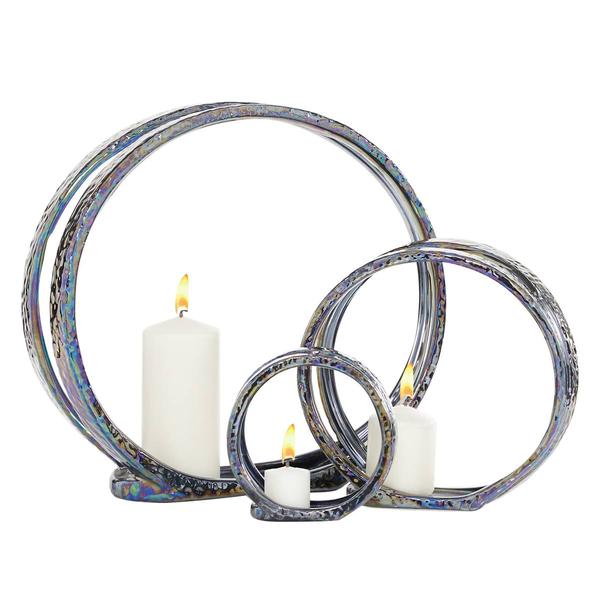 9th & Pike(R) Silver Ceramic Glam Candlestick Holders - Set of 2