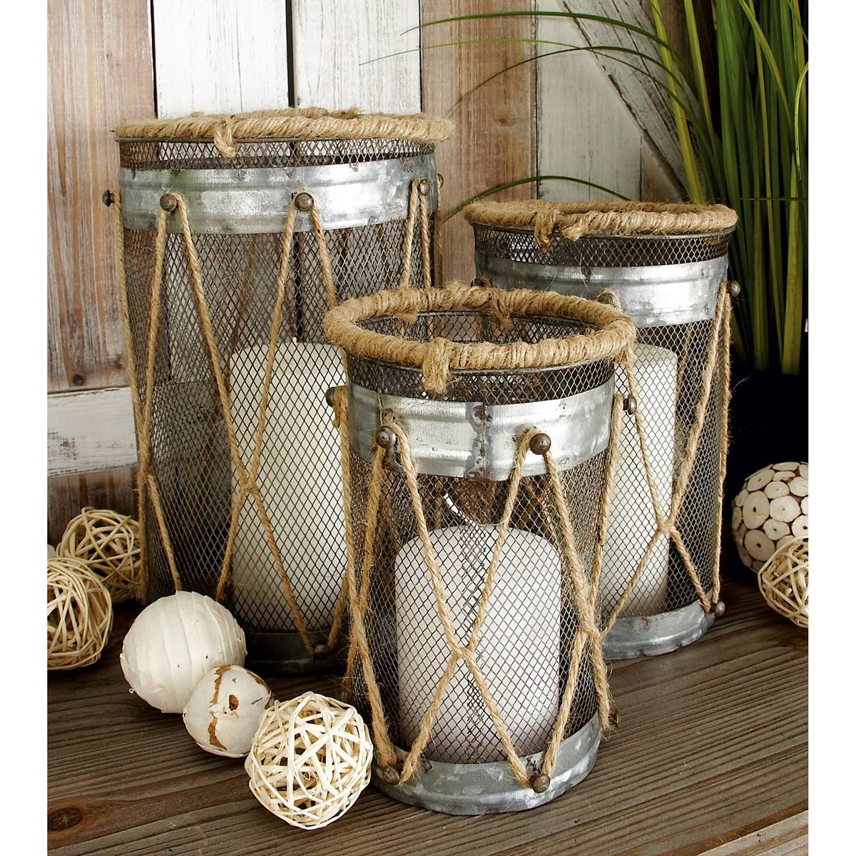 9th & Pike(R) Can And Burlap Farmhouse Candle Holders - Set Of 3