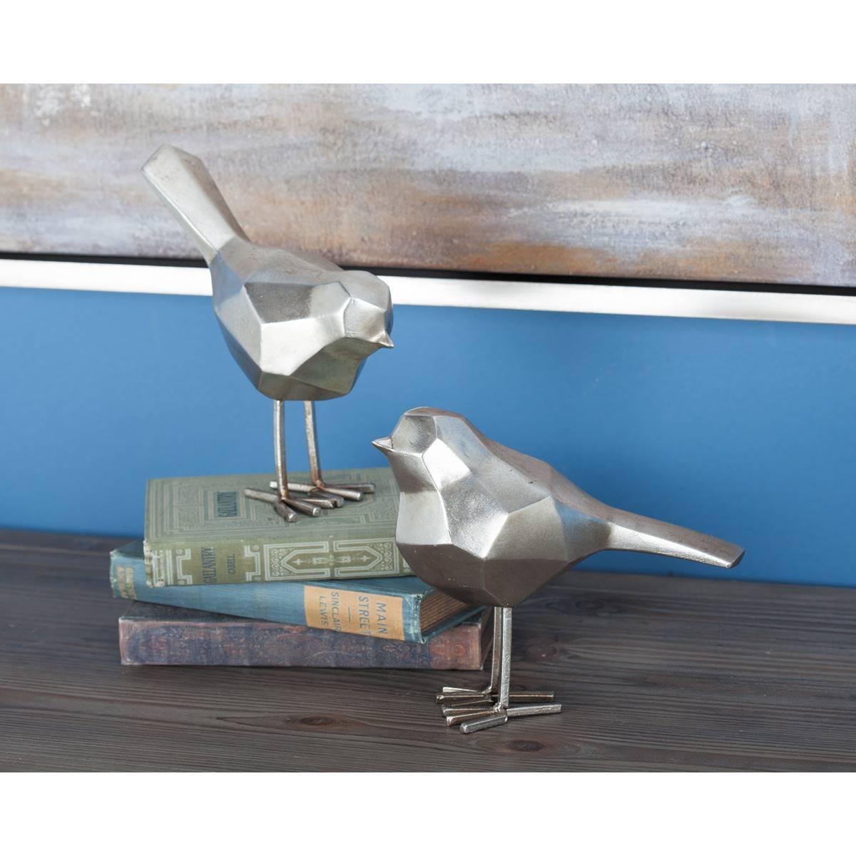 Set Of 2 9th & Pike(R) Large Silver Bird Figurines Table Decor