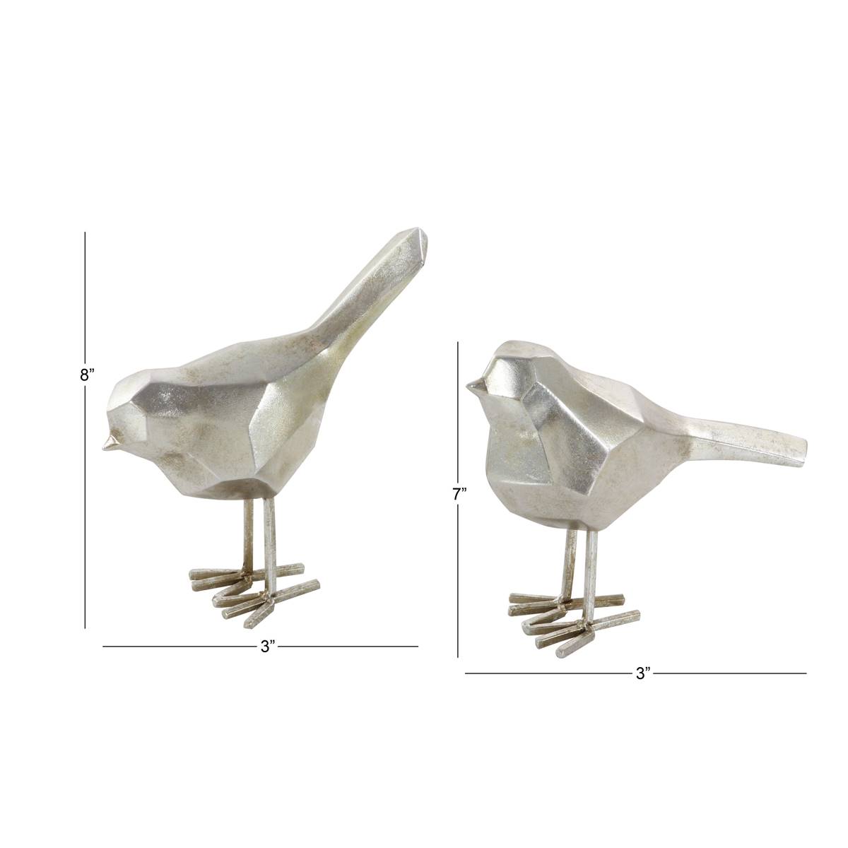 Set Of 2 9th & Pike(R) Large Silver Bird Figurines Table Decor