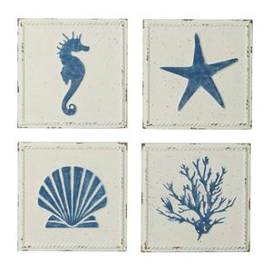 9th & Pike(R) Square Antique Metal Coastal Wall Decor - Set of 4