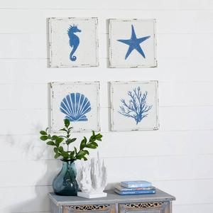 9th & Pike(R) Square Antique Metal Coastal Wall Decor - Set of 4 alternate view