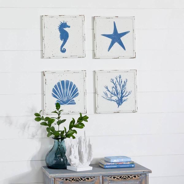 9th & Pike(R) Square Antique Metal Coastal Wall Decor - Set of 4 alternate view