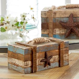 9th & Pike(R) Brown Wood Coastal Boxes With Lids - Set Of 2 alternate view
