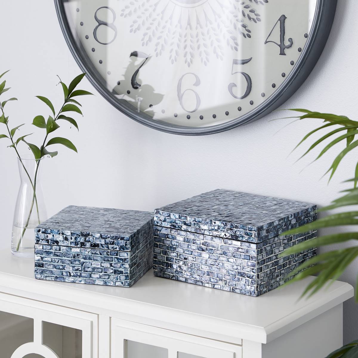 9th & Pike(R) Blue Shell Mosaic Wood Storage Boxes - Set Of 2