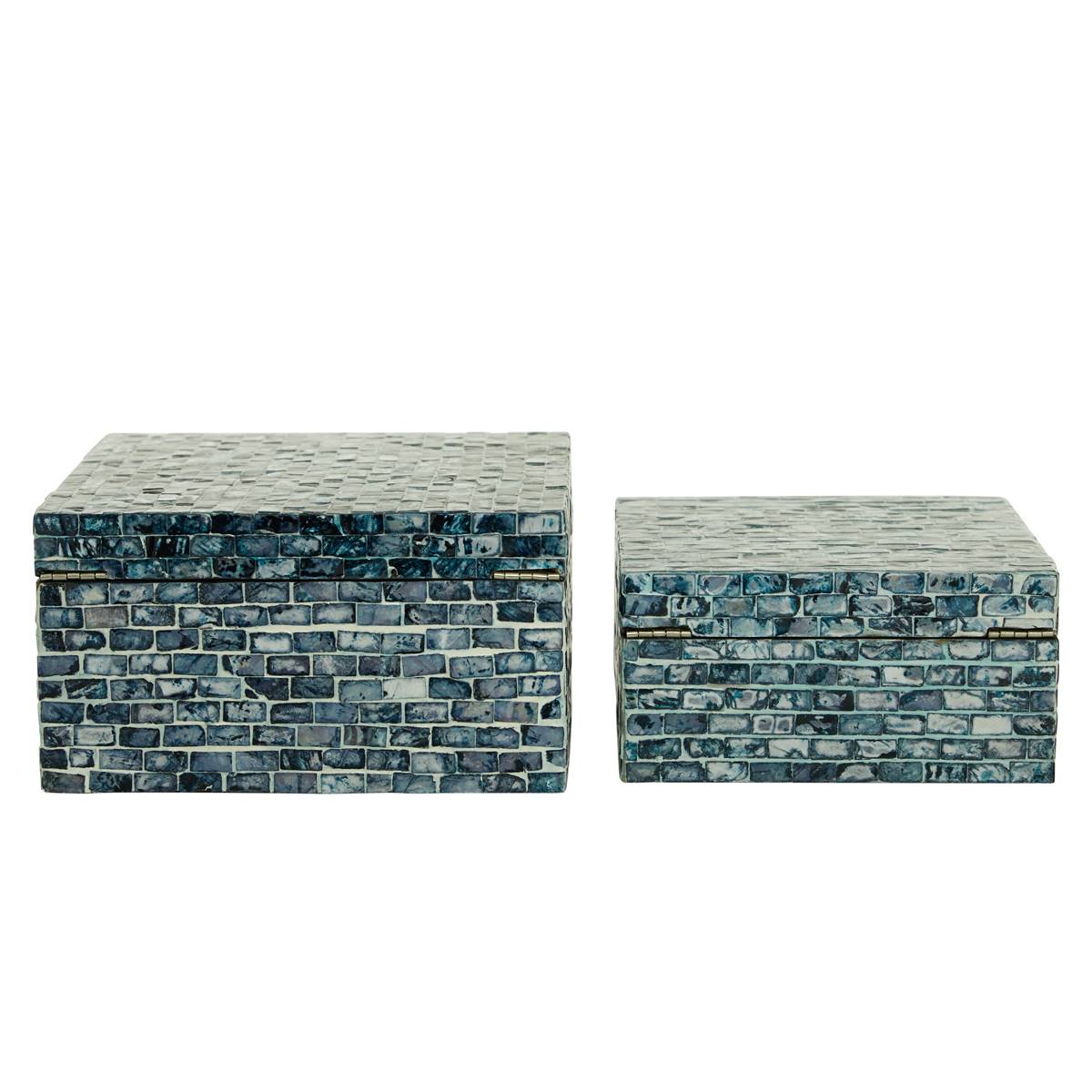 9th & Pike(R) Blue Shell Mosaic Wood Storage Boxes - Set Of 2