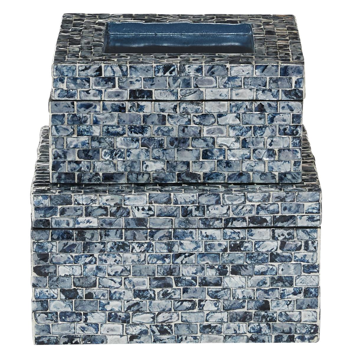 9th & Pike(R) Blue Shell Mosaic Wood Storage Boxes - Set Of 2