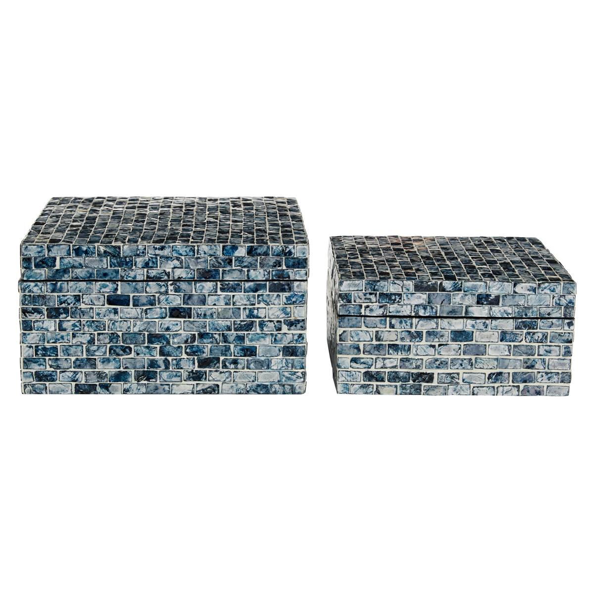 9th & Pike(R) Blue Shell Mosaic Wood Storage Boxes - Set Of 2