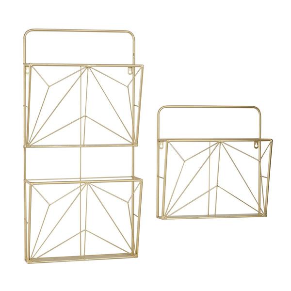 9th & Pike(R) Geometric Gold Metal Wall Mail Organizer - Set of 2