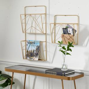 9th & Pike(R) Geometric Gold Metal Wall Mail Organizer - Set of 2 alternate view