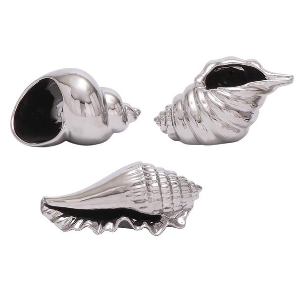 9th & Pike(R) Metallic Coastal Seashell Sculpture - Set of 3