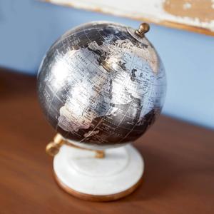 9th & Pike(R) Black Marble And Metal Modern World Globe alternate view