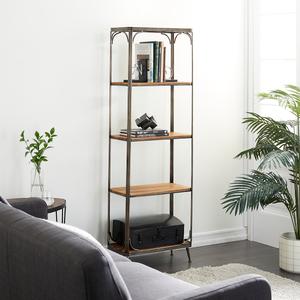 9th & Pike(R) Large Rectangle 5 Shelf Wood And Metal Bookcase alternate view