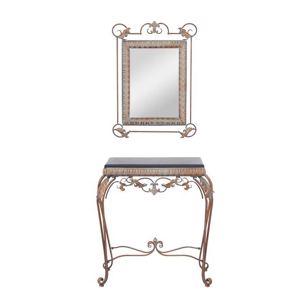 9th & Pike(R) Bronze Metal Traditional Console Table with Mirror