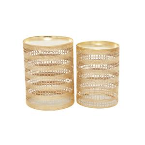 9th & Pike(R) Gold Metal Transitional Cylinder Drum Table-Set of 2