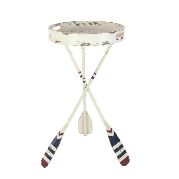 9th & Pike(R) White Metal Coastal Accent Table