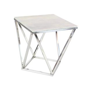 9th & Pike(R) Silver Marble and Stainless Steel Modern Accent Table