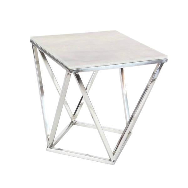 9th & Pike(R) Silver Marble and Stainless Steel Modern Accent Table
