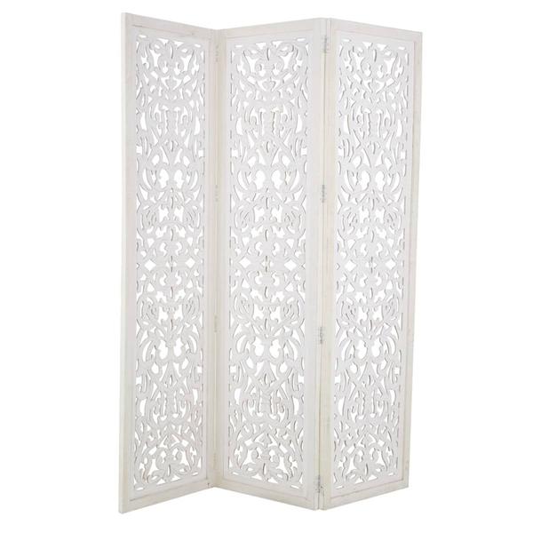 9th & Pike(R) Farmhouse White Wooden Room Divider Screen