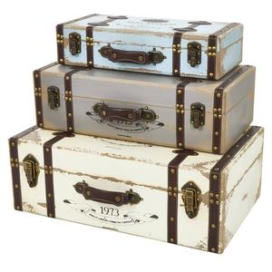 9th & Pike(R) Farmhouse Wooden Trunks - Set of 3