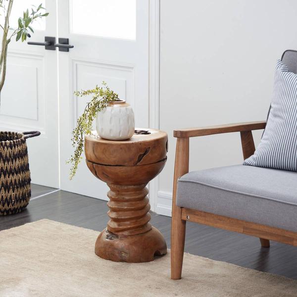 9th & Pike(R) Rustic Brown Teak Wood End Table alternate view