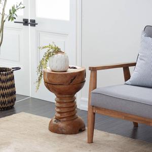 9th & Pike(R) Rustic Brown Teak Wood End Table alternate view