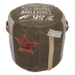 9th & Pike(R) Rustic Brown Canvas Round Pouf Ottoman
