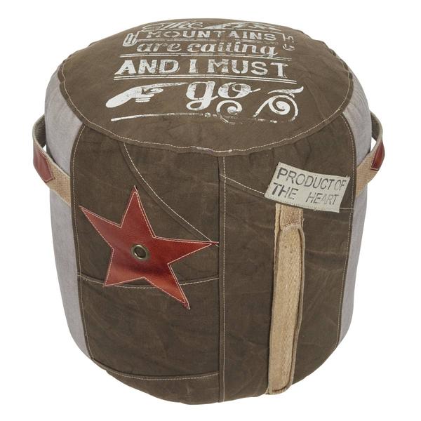 9th & Pike(R) Rustic Brown Canvas Round Pouf Ottoman