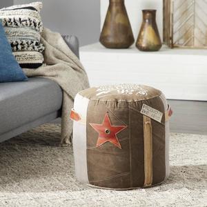9th & Pike(R) Rustic Brown Canvas Round Pouf Ottoman alternate view