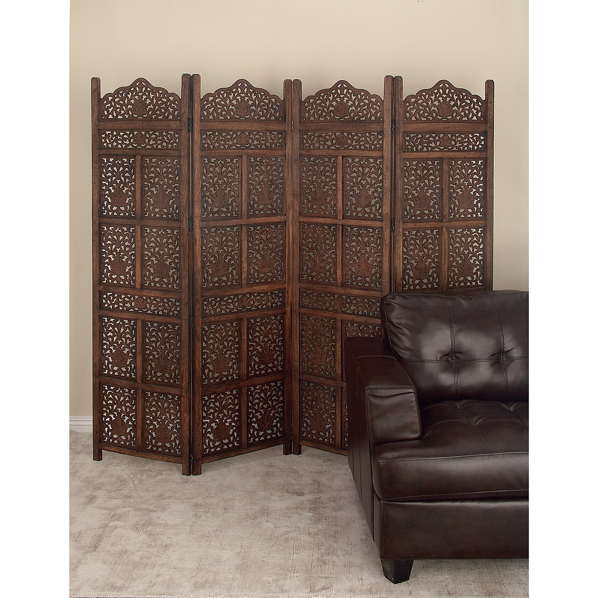 9th & Pike(R) 4-Panel Carved Room Divider