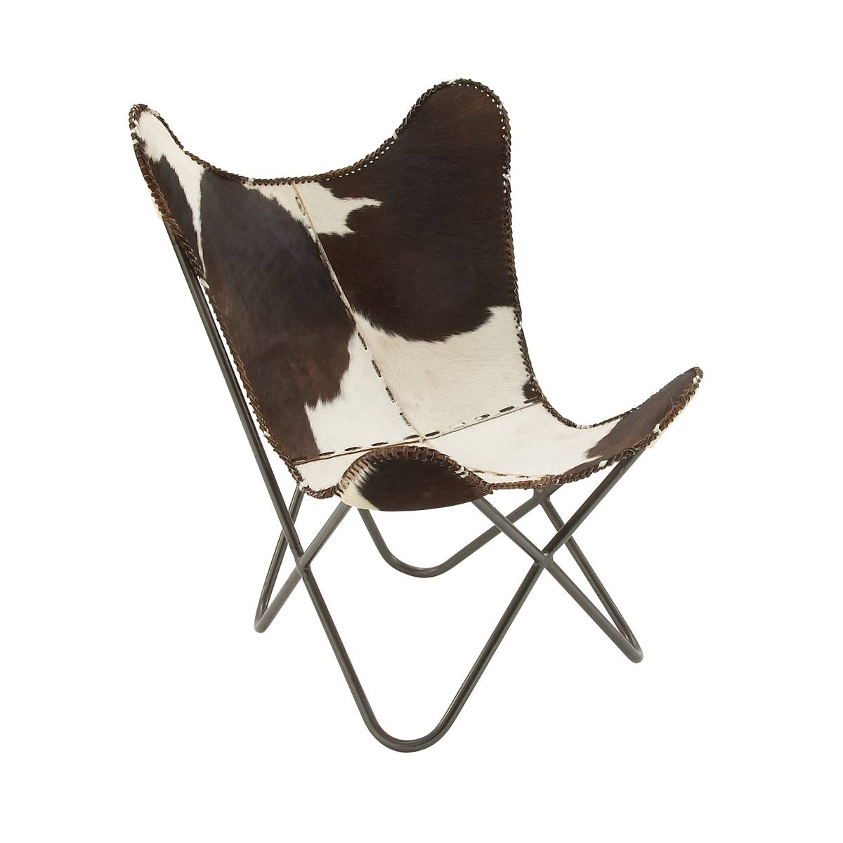 9th & Pike(R) White Cow Hide Leather and Metal Rustic Accent Chair