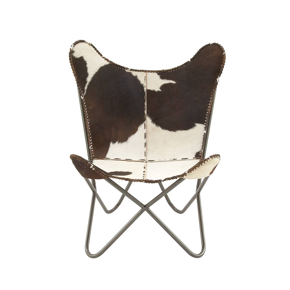 9th & Pike(R) White Cow Hide Leather And Metal Rustic Accent Chair