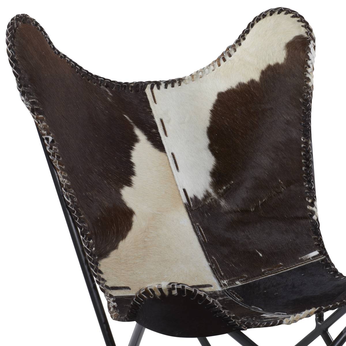 9th & Pike(R) White Cow Hide Leather And Metal Rustic Accent Chair