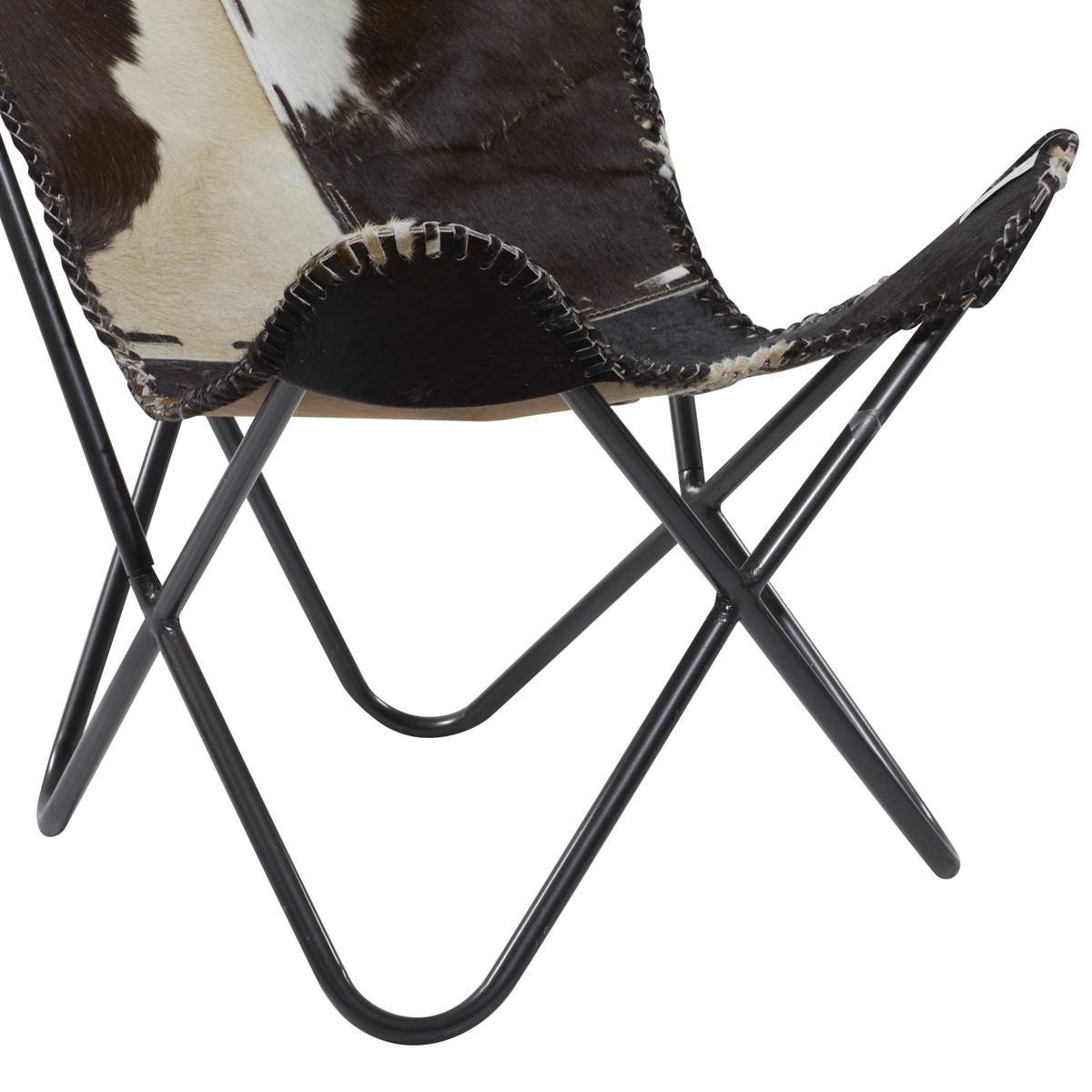 9th & Pike(R) White Cow Hide Leather And Metal Rustic Accent Chair