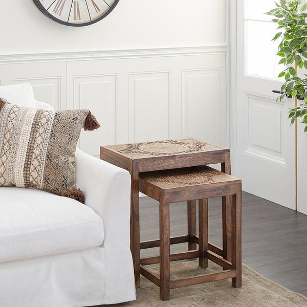 9th & Pike(R) Nesting Dark Mango Wood Side Tables - Set Of 2 alternate view