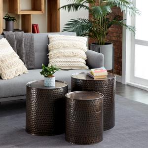 9th & Pike(R) Small Hammered Metal Round End Tables - Set of 3 alternate view