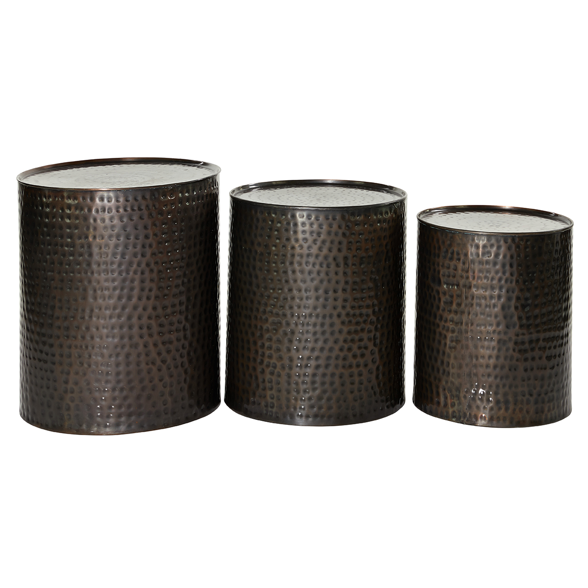 9th & Pike(R) Small Hammered Metal Round End Tables - Set Of 3